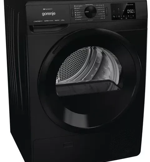 DNE82/BGN Gorenje DNE82/BGN hőszivattyús szárítógép, A++ energiaosztály, 8 kg kapacitás, LED kijelző, 16 program, Fekete