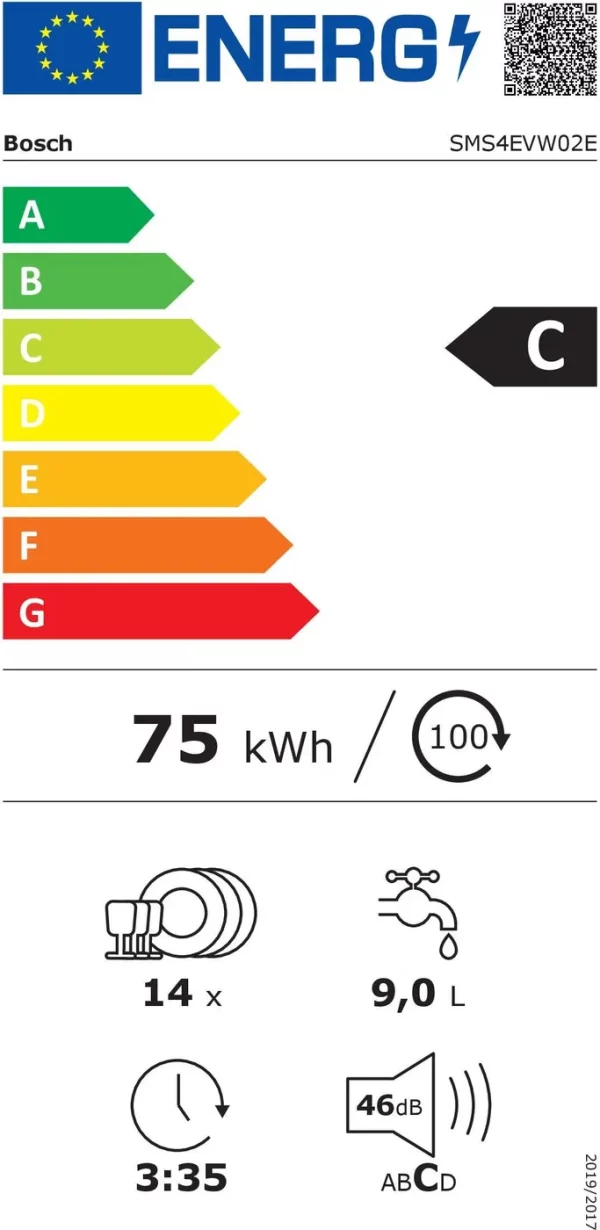 BOSCH SMS4EVW02E Szabadonálló mosogatógép 14 teríték,9 L,5 prog., 46 dB, A++, Felső evőeszk., 60 cm, Digit.kijelző - Image 6