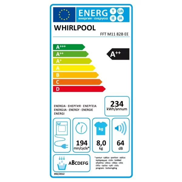 Whirlpool FFT M11 72B EE Hőszivattyús-kondenzációs szárítógép, A++, 7kg - Image 2