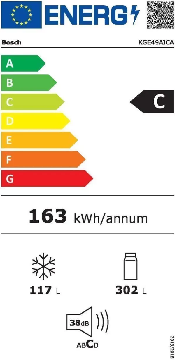 Bosch KGE49AICA Serie 6 alulfagyasztós Inverteres hűtőszekrény, A+++, 419l, LowFrost, 201cm magas,70cm széles, C energiaosztály, Inox - Image 2