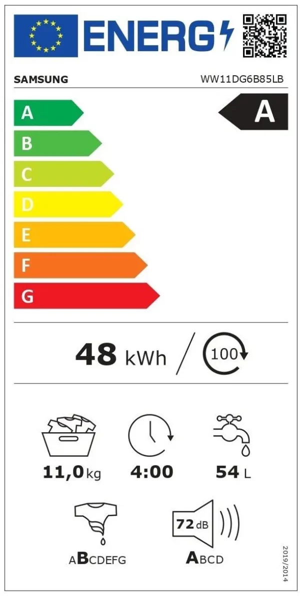 Samsung WW11DG6B85LBU4 Inverteres Mosógép 11 kg, Eco Bubble, SpaceMax, A energiaosztály, Fekete - Image 2