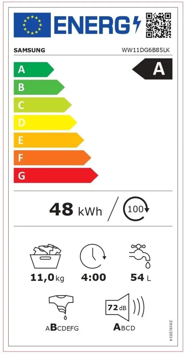 SAMSUNG WW11DG6B85LKU4 Inverteres EcoBubble Gőzmosógép, 11kg, 1400f. A energia - Image 8