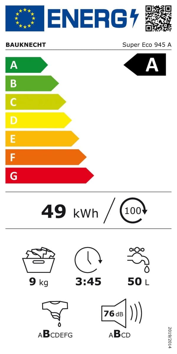 Bauknecht Super Eco 945 A elöltöltős Inverteres mosógép, 9kg, A energia, 1400f. - Image 2