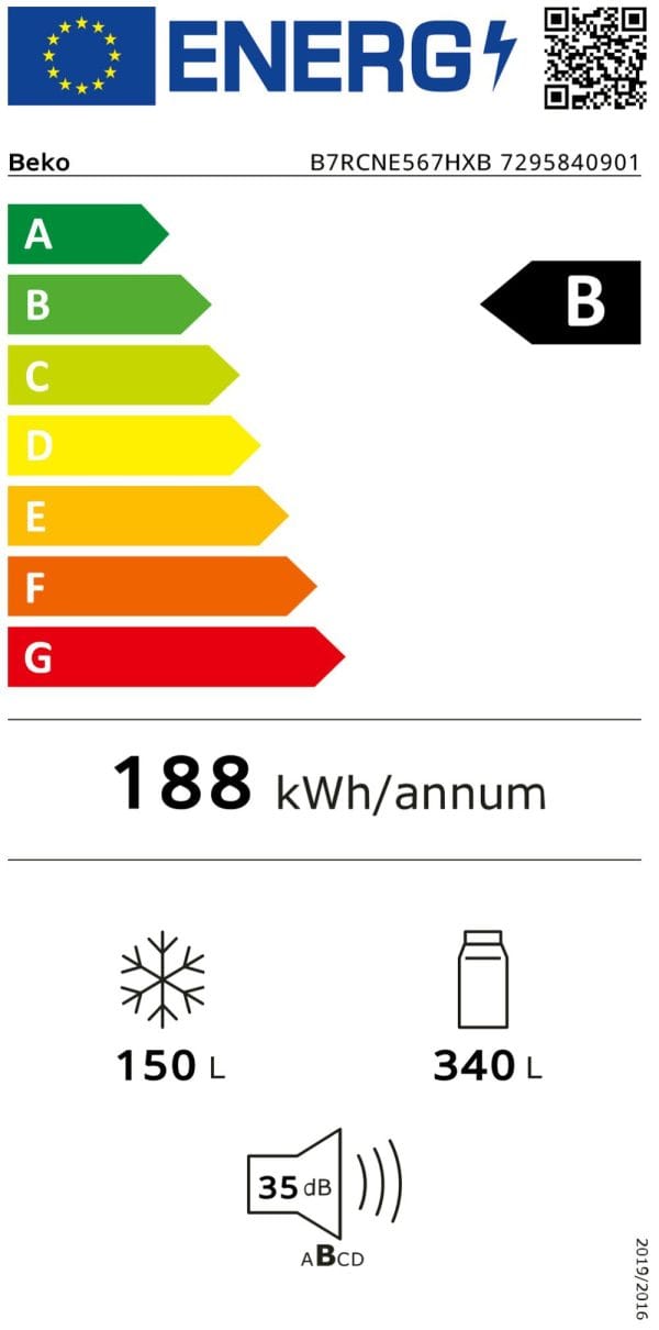 Beko B7RCNE567HXB Inverteres NoFrost  hűtőszekrény 70cm széles, B energia, 490L. - Image 2
