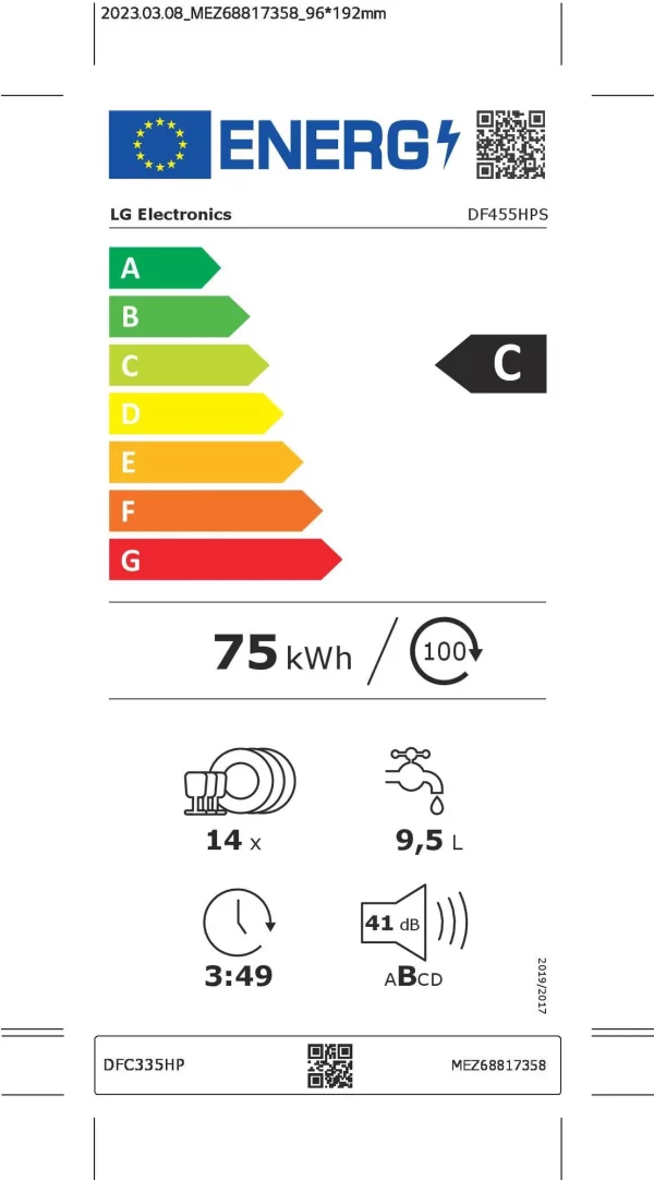 LG DF455HPS Gőzös Mosogatógép, 14 teríték, Inverter Direct Drive motor, ThinQ WiFi funkció, C energia, INOX - Image 6