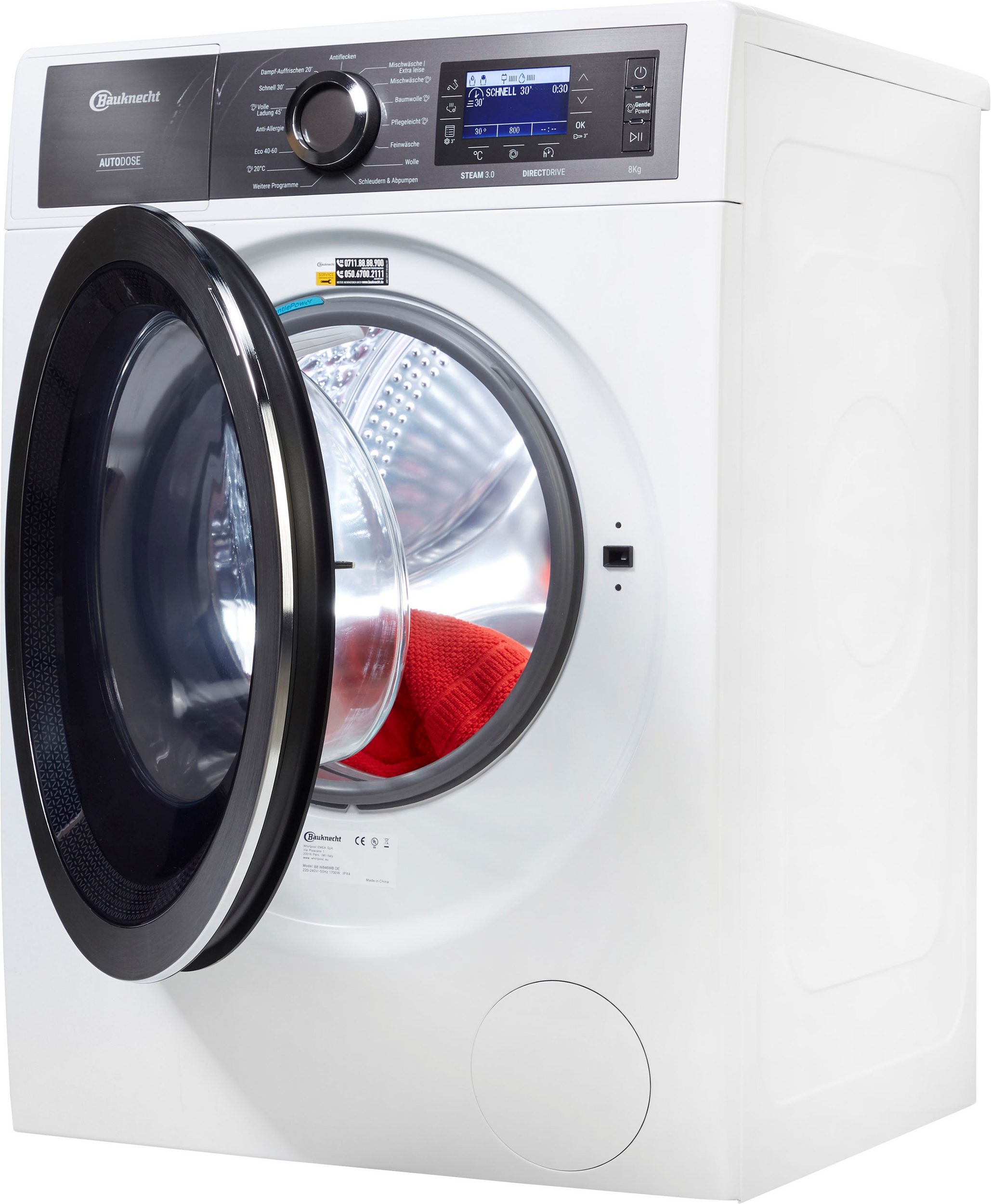 Bauknecht B8 W846WB DE Inverteres DirectDrive Gőzfunkciós mosógép, 8kg, A energia, 1400f.