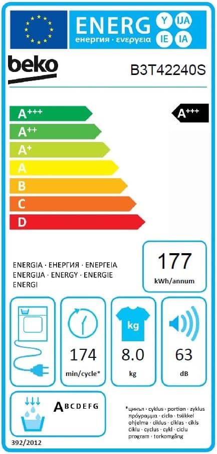 Beko B3T42240S Inverteres Hőszivattyús Gőzös szárítógép 8 kg, A+++ energia - Image 3