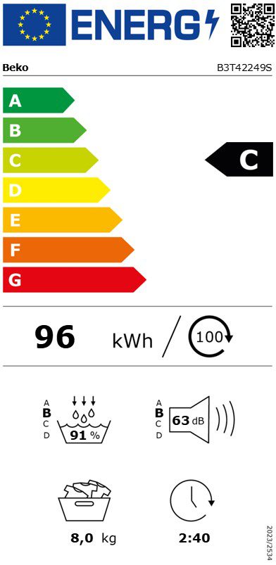 Beko B3T42249S hőszivattyús-kondenzációs Gözfunkciós szárítógép, 8kg, A+++, Inverteres motor - Image 3