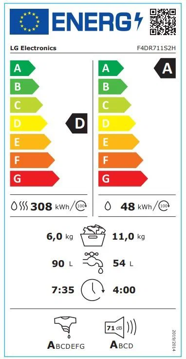 LG F4DR711S2H 11/6 kg, max. 1400 ford./perc, Gőz mosó-szárítógép, TurboWash™360, AI DD™ és WiFi funkció - Image 11